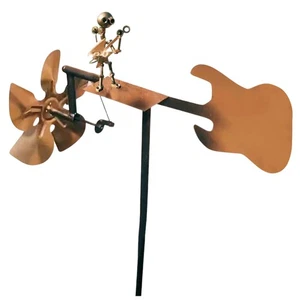 Handmade Metal Drummer Windmill Sculpture - Kinetic Rock Music Art Figurine Gift - Picture 1 of 12