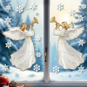 Adhesivos de ventana de Navidad decoraciones 2 hojas ángel extra grande blanco, dorado - Imagen 1 de 6