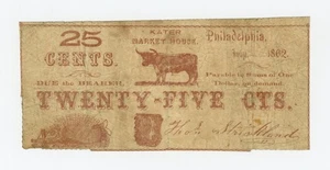 1862 25c Thos. Strickland / Kater Market House - PENNSYLVANIA Merchant Scrip - Picture 1 of 2