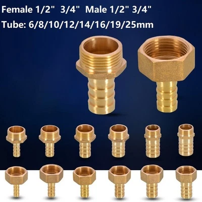 Hose tail Brass adapter 1/2" 3/4" BSP female Male to 6/8/10/12/14/16/25mm tube - Image 1 of 4