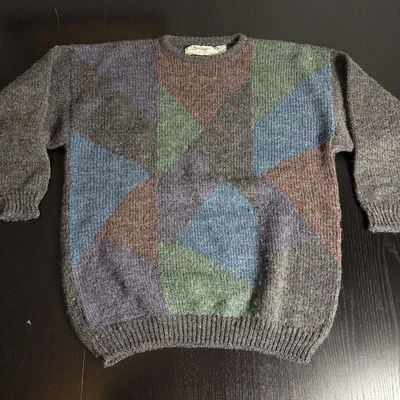 复古 80 年代女式 L Heritage Colorblock Intarsia 毛衣爱尔兰羊毛/羊驼 — 第 1/4 张图片