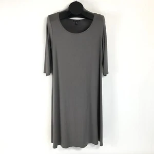 Eileen Fisher Scoop Neck Shift Dress Women's Large Gray Midi Stretch Knit F4VF - Picture 1 of 12