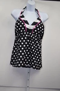 S.O. FA98T860 Tankini Top Swimwear Black White Polka Dot Pink Halter Size 1 $32 - Picture 1 of 2
