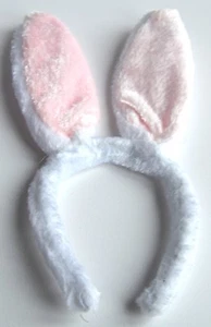 NEU Rosa Weiß Fell Stoff Hasenohren Stirnband Ostern Henne Do Kostüm Kinder - Bild 1 von 1