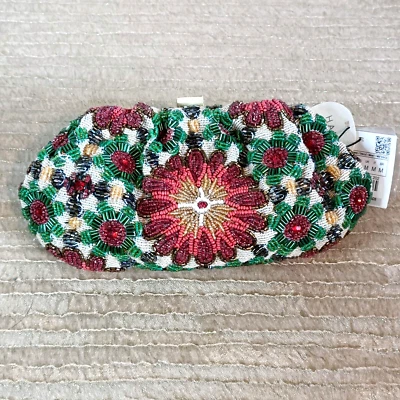 Zara Beaded Crossbody Clutch Party Bag Red Green Hand Made - Image 1 of 4