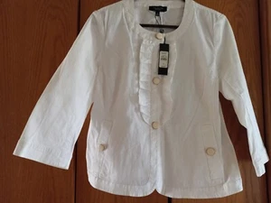 Talbots Womens Ruffle Front Jacket Size 8 Off of White 3/4 Sleeve  NEW - Picture 1 of 4