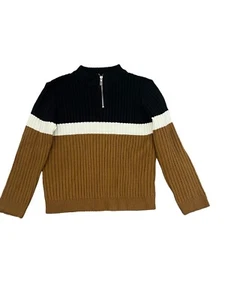 H&M Jungen gestreifter schwarz/braun/cremeweiß Viertelreißverschluss Pullover Größe 12Y/Medium - Bild 1 von 4