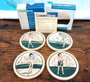 Vintage CoasterStone Stone Coasters Ladies Women's Golf Set of 4 - Picture 1 of 3