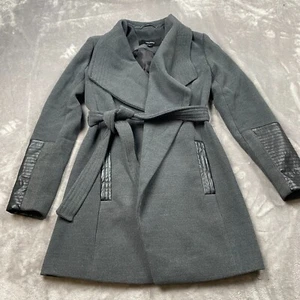 Vero Moda Coat Women Medium Gray Long Sleeve Belted Leather Pockets Shawl Lapels - Picture 1 of 10