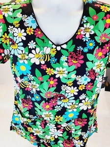 Dickies Scrub Top Women's Small Garden Buzz V Neck DK852 GNBZ New with Tags - Picture 1 of 5