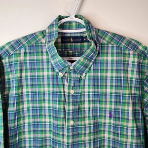 Ralph Lauren Shirt Mens XL Green Blue Red Plaid Button Down Long Sleeve Pony EUC - Picture 1 of 10