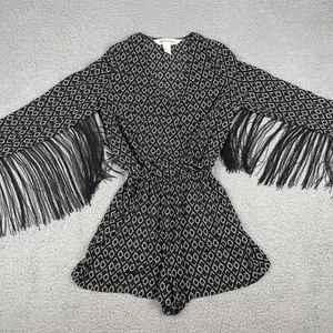 H&M Coachella Romper Womens Size 2 Black Geometric Fringe Arms Coastal Cowgirl - Picture 1 of 10