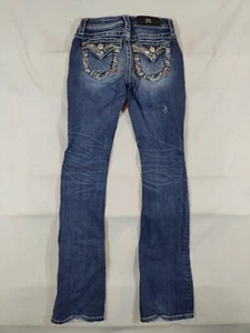 Miss Me Jeans Women's 24 Bootcut Low Rise Embellished Stretch Western Denim Blue - Picture 1 of 11