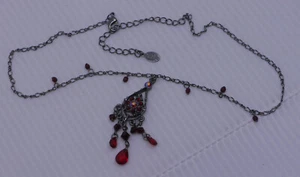 L -- 2028 NECKLACE WITH CHANDELIER PENDANT, RUBY RED BEADS, 18 INCHES - Picture 1 of 4