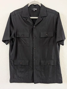 NWT Murano Slim Fit Mens M Short Sleeve Button Up Modern Utility Shirt Black - Picture 1 of 14