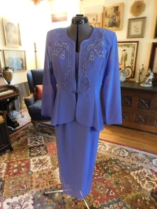 BEAUTIFUL PERIWINKLE "R & M RICHARDS" PERIWINKLE 2/PIECE DRESSS & JACKET SZ 14 - Picture 1 of 6