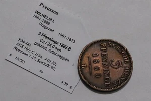 🧭 🇩🇪 GERMANY PRUSSIA 3 PFENNIG 1869 B B79 #2932 - Picture 1 of 2