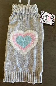 Simply Wag - Gray with WHITE,PINK,BLUE HEART SWEATER Puppy/Dog MEDIUM - Picture 1 of 2