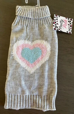 Simply Wag - Gray with WHITE,PINK,BLUE HEART SWEATER Puppy/Dog SMALL - Image 1 of 2