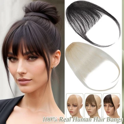 100% настоящая воздушная челка-клипса для наращивания человеческих волос Remy передняя бахрома с шаблонами - Изображение 1 из 4
