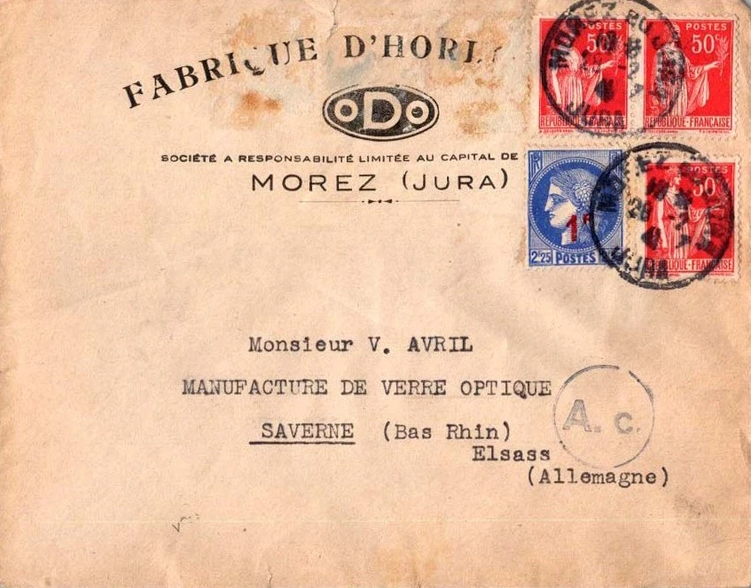 Francia 50c Peace Holding Rama de Olivo (3) y 2.25F Ceres Sobreimpreso 1F 1941 Mo Foto 1 de 1