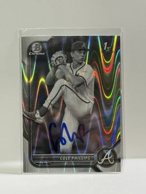 2022 Signed Bowman 1st Black & White RayWave Refractor Cole Phillips Braves - Image 1 of 2