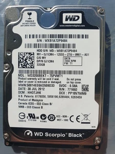 Western Digital 320GB WD3200BEKT-75PVMT1 2.5" SATA HARD DRIVE WD - DCM: HH0TJHK - Picture 1 of 1