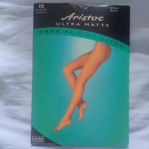 Vintage Aristoc Ultra Matte 15 Den Sheer Nylon Tights 1990s Size Medium in Black - Picture 1 of 4