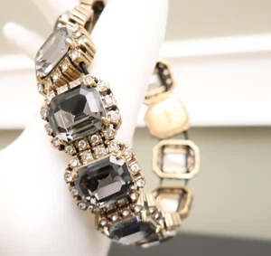 J.Crew bracelet Art Deco gray emerald-cut crystals w/ halos goldtone signed - Picture 1 of 10