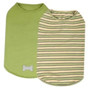 2Pack Dog Shirt Cotton Medium (7-13lbs) 03# 2Pack (Green Striped+Green) - Picture 1 of 7