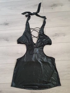 BNWT Vintage Ann Summers Black Wet Look New Voodoo Dress Size Medium - Picture 1 of 24