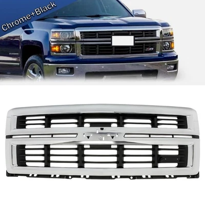 Front Bumper Grille Chrome Black Fits For 2014-2015 Chevrolet Silverado 1500 - Image 1 of 4