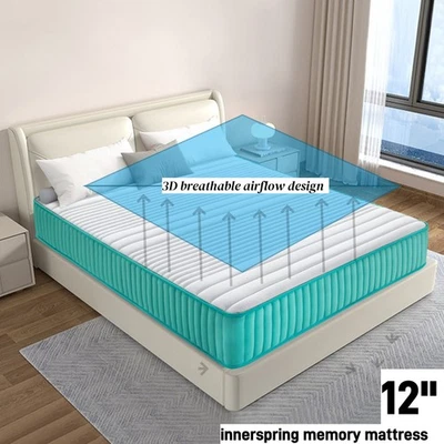 King Size Mattress, 12 In 12'' Plush Hybrid Innerspring and Memory Foam Mattress - Image 1 of 4