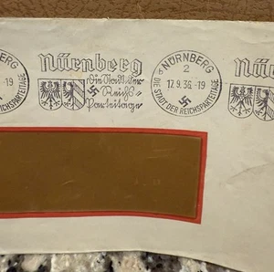 Sobre de cubierta del Tercer Reich alemán nazi Segunda Guerra Mundial con sello de Nuremberg. - Imagen 1 de 3