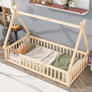 Twin Floor Bed with Safety Guardrails & Slats,Montessori Floor Bed Slats for ... - Picture 1 of 7