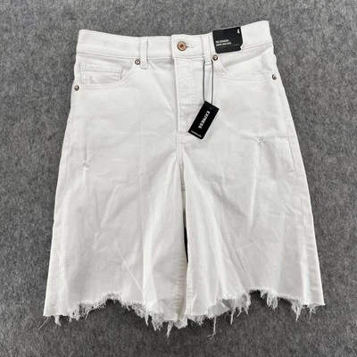 Express Jean Shorts Bermuda White Womens  High Rise 90s Size 4 NEW - Image 1 of 4