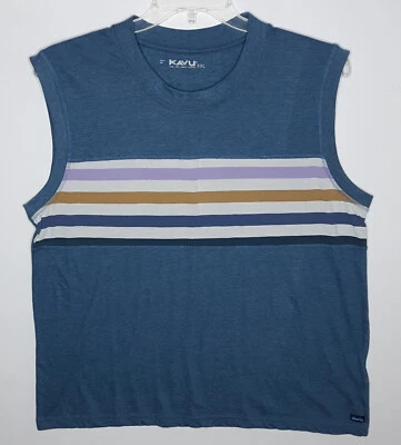 Kavu Tuva Sleeveless T-Shirt Tank Top Size XXL Steel Blue Crew Neck Striped - Imagem 1 de 4