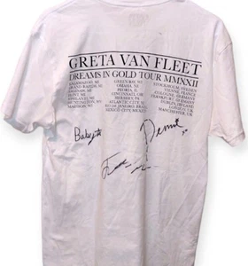 Greta Van Fleet Tour Shirt signiert Opening Act Velveteers Medium Dreams in Gold - Bild 1 von 7