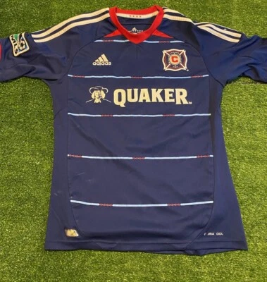 Chicago Fire jersey mens small blue adidas 2012 kit Larentowicz quaker mls O - Image 1 of 4