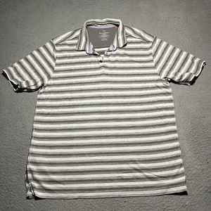 Tommy Bahama Polo Shirt Men’s Large Gray Stripe Island Crafted Cotton Casual - Picture 1 of 9