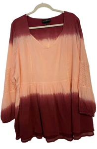 Lane Bryant Womens Plus Size 24 Top Peasant Blouse Ombre Tie Dye Pink Peach New - Picture 1 of 24