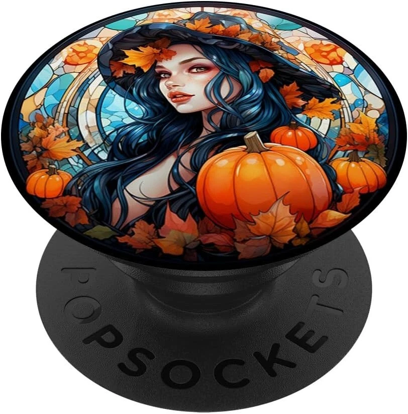 Fall Leaves and Halloween Pumpkins Women Pop Sockets for Phone Swappable PopGrip - Image 1 of 4