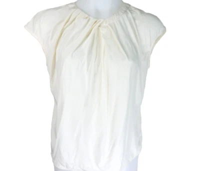 Lafayette 148 Women's 6 Top Ivory 100% Silk Pleated Crew Neckline Cap Sleeve - Image 1 of 4