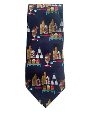 Navy Blue Necktie w/ Ice Cream Dessert Theme Hand Made Rayon Men's Utopia Brand - Image 1 of 4
