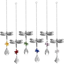 Set of 6 Dragonfly Crystal Suncatcher Prisms Bead Hanging Crystal for WindowG6U5