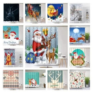 Weihnachten Stoff Duschvorhang Santa Elch Badezimmer Wasserdicht Dekoration 72 Zoll - Bild 1 von 19