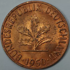 1950 G Germany 1 Pfennig, Uncirculated (#9) - Picture 1 of 2