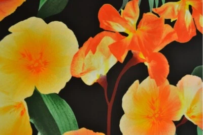 Lycra Blumendruck Orange-Gelb - Badeanzugstoff 1m x 1,55m - Bild 1 von 3