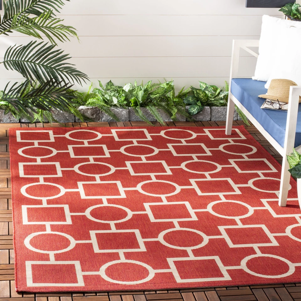 SAFAVIEH Outdoor CY6925-248 Courtyard Collection Red / Bone Rug - Image 1 of 4
