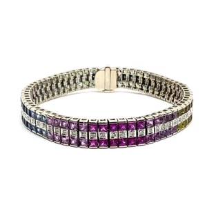 Sapphire Gold-Diamond & Stone Bracelet 64 Diamonds .64 Carat T.W. (EPJ023309) - Picture 1 of 10